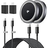 THREEKEY 2 Pack 15W Qi2 Certified Magnetic Wireless Charger 6.6ft Cable, Fast Charging Pad for iPhone 17-12&Airpods Series(20W Adapter Included)