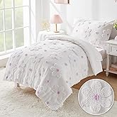 Cozyholy Toddler Bedding Set Girls Floral Bed Set Cute Bedding Comforter Set with Tufted Daisy Flowers, Lightweight Toddler Quilts Set, Include Comforter,Flat Sheet,Fitted Sheet,Pillowcase, Purple