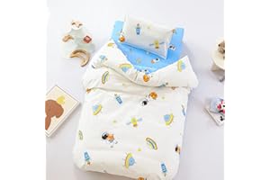 BOFA Eco Tableware 3 Pieces Crib Bedding Set with Space Astronaut Printed, 100% Cotton Boys Bedding Sets Including Fitted Sheet + Duvet Cover + Pillowcase Reversible Comforter Cover with Zipper