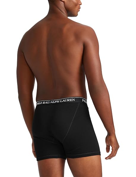 POLO RALPH LAUREN UNDERWEAR MEN’S CLASSIC FIT COTTON BOXER BRIEFS 3 PACK, POLO BLACK, L