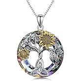 Sunflower Necklace 925 Sterling Silver with Crystal Sunflower Necklace Tree of Life Pendant Sunflower Jewelry Gifts for Women Mom Wife