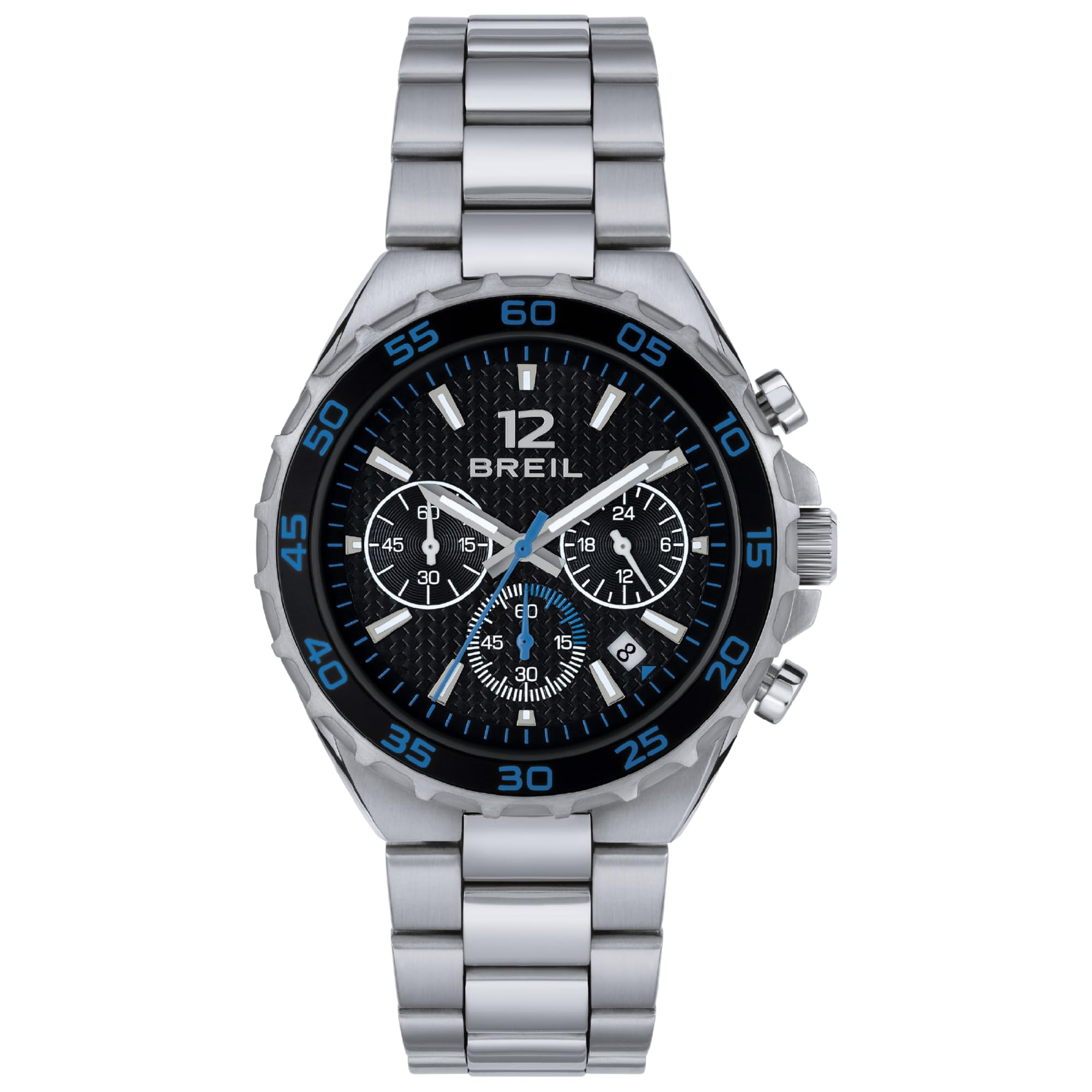Breil Highway Watch Collection Dial Analogue Movement Chronic Quartz and Steel Bracelet for Men, Silver/Black/Blue, One Size, Bracelet