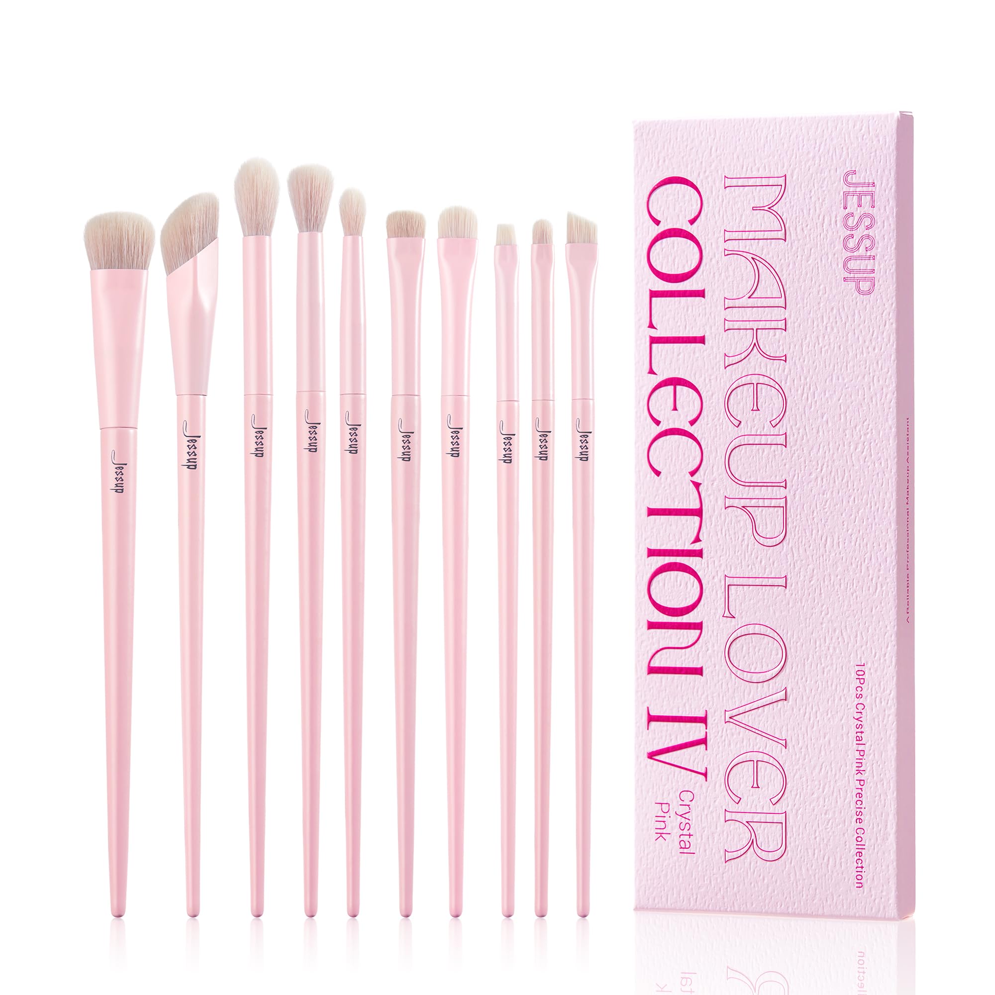 Jessup Eyeshadow Brush Set 10Pcs Pink Eye Makeup Brushes for Concealer, Eye shadow, Eyeliner, Smudge, Crease, Blending Premium Synthetic Hair, T496