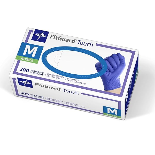 MEDLINE FITGUARD TOUCH NITRILE EXAM GLOVES, 300 COUNT, MEDIUM, POWDER FREE, DISPOSABLE, NOT MADE WITH NATURAL RUBBER LATEX, EXCELLENT SENSE OF TOUCH FOR MEDICAL TASKS, DURABLE FOR HOUSEHOLD CHORES