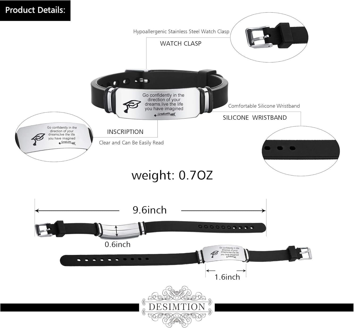 Graduation Gifts for Him Class of 2021 Senior Gifts College High School 8th Grade Graduates Bracelets Jewelry Go Confidently: Clothing