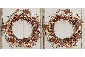 HAPPY DEALS ~ Pumpkin Spice Candle Ring with Rustic Stars | 2 Pc | 4 inch Center | Autumn Fall Small Wreath
