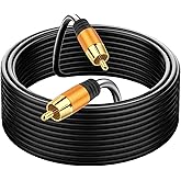 Lianjie Digital Coaxial Audio Cable 50FT, 1RCA Male to 1RCA Male, Black, Braided, Outdoor, 12.0 MHz, 24 AWG, 1 Count, Compatible with Headphones, TV, Sound Bar, Blu-ray Player, Amplifier