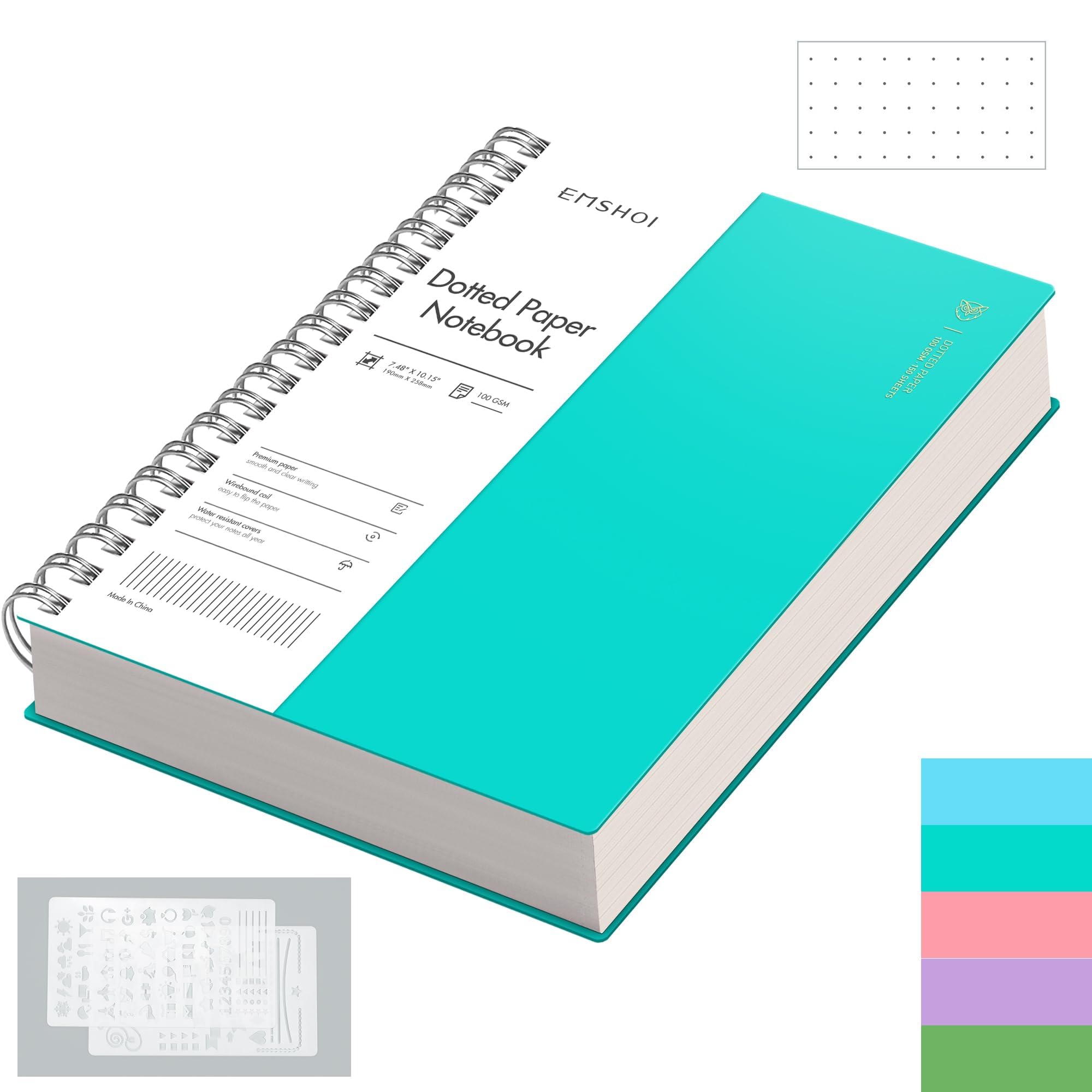 EMSHOI B5 Spiral Notebook Bullet Dotted Journal, 300 Pages/150 Sheets, 100gsm Dot Grid Paper, Waterproof Hardcover, Wirebound Notepad for Office School Women Men Work Writing,19 x 25 cm, LightBlue