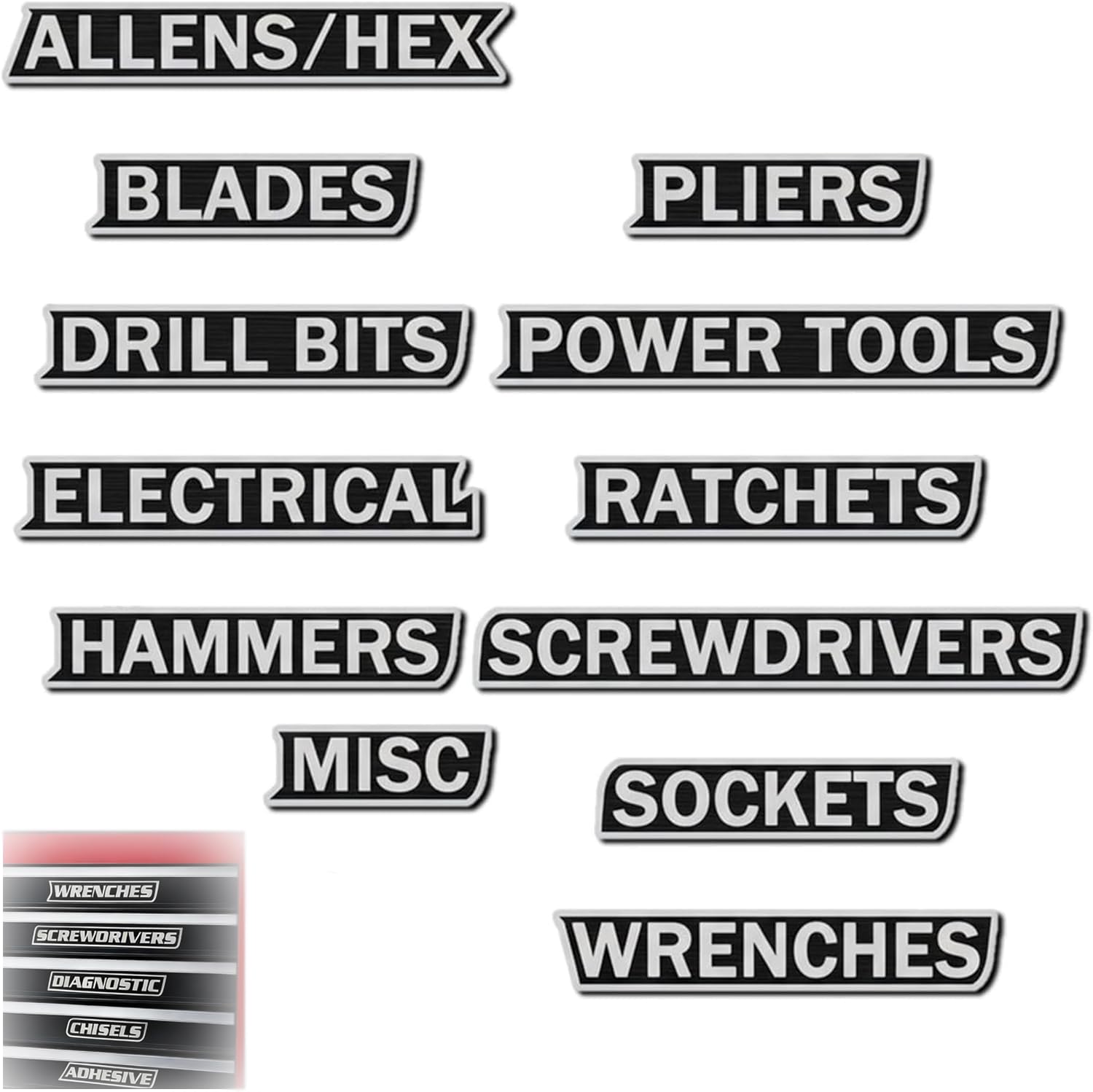 Photo 1 of 12 Pack of Magnetic Toolbox Labels,3D-Printed Tool Box Labels,General Tool Box Organize Accessories,Reusable Tags for Steel Toolboxes,Carts