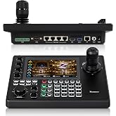 Tenveo NDI PTZ Joystick Controller, 7&rsquo;&rsquo; LCD Quad-View Touchscreen, Camera Group Calling, 5 Custom Buttons, HDMI Output, Tally, Support NDI PoE VISCA Pelco-D/P, NDI|HX3 Certified, for Church Events