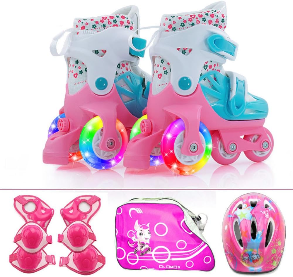 ZCRFY Roller Skates Adjustable Inline Skates Children Beginners Boys Girls Flash Double Wheels Skating Shoes Set 2-6 Years Old