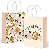 JarThenaAMCS 24 Pcs Fall Gift Bags with Handles Autumn Pink Orange Star Pumpkin Paper Bags Candy Goodie Bag for Halloween Birthday Wedding Baby Shower Party, 5.9 x 8.3 x 3.1 Inch