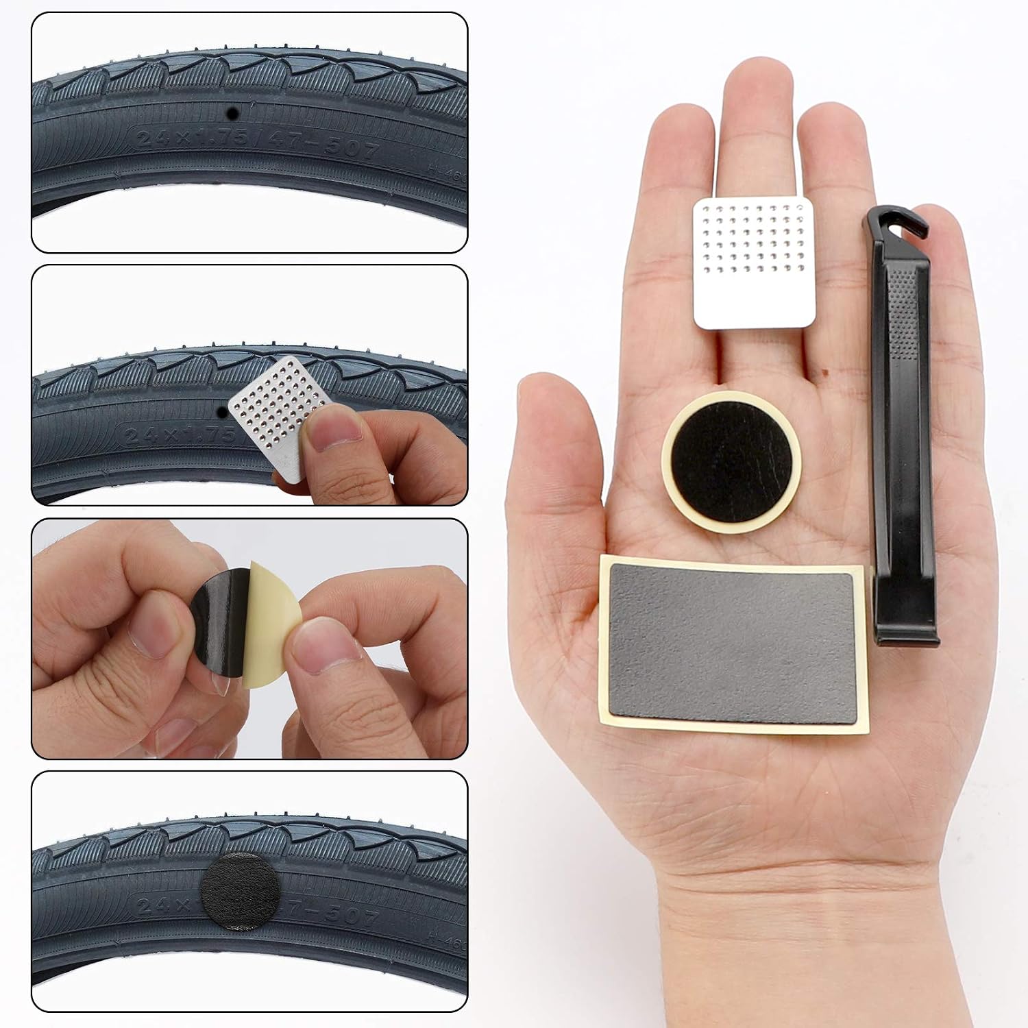 SAVITA 30Pcs Bike Tire Patch Repair Kit, Bicycle Motorcycle Tire Glueless Self-Adhesive Patches with Metal Rasps - Image 5