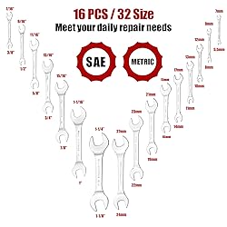 RIMKOLO Super-Thin Open End Wrench Set, 16-Piece