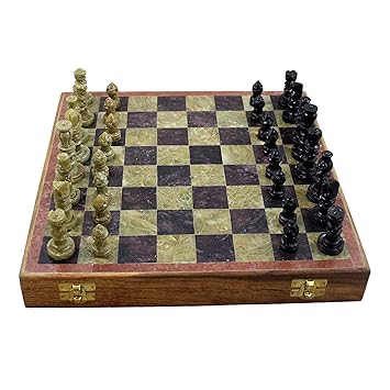 Handcrafted Wooden and Marble Chess Board with Marble Pawns 10 Inch Chess Set Gift