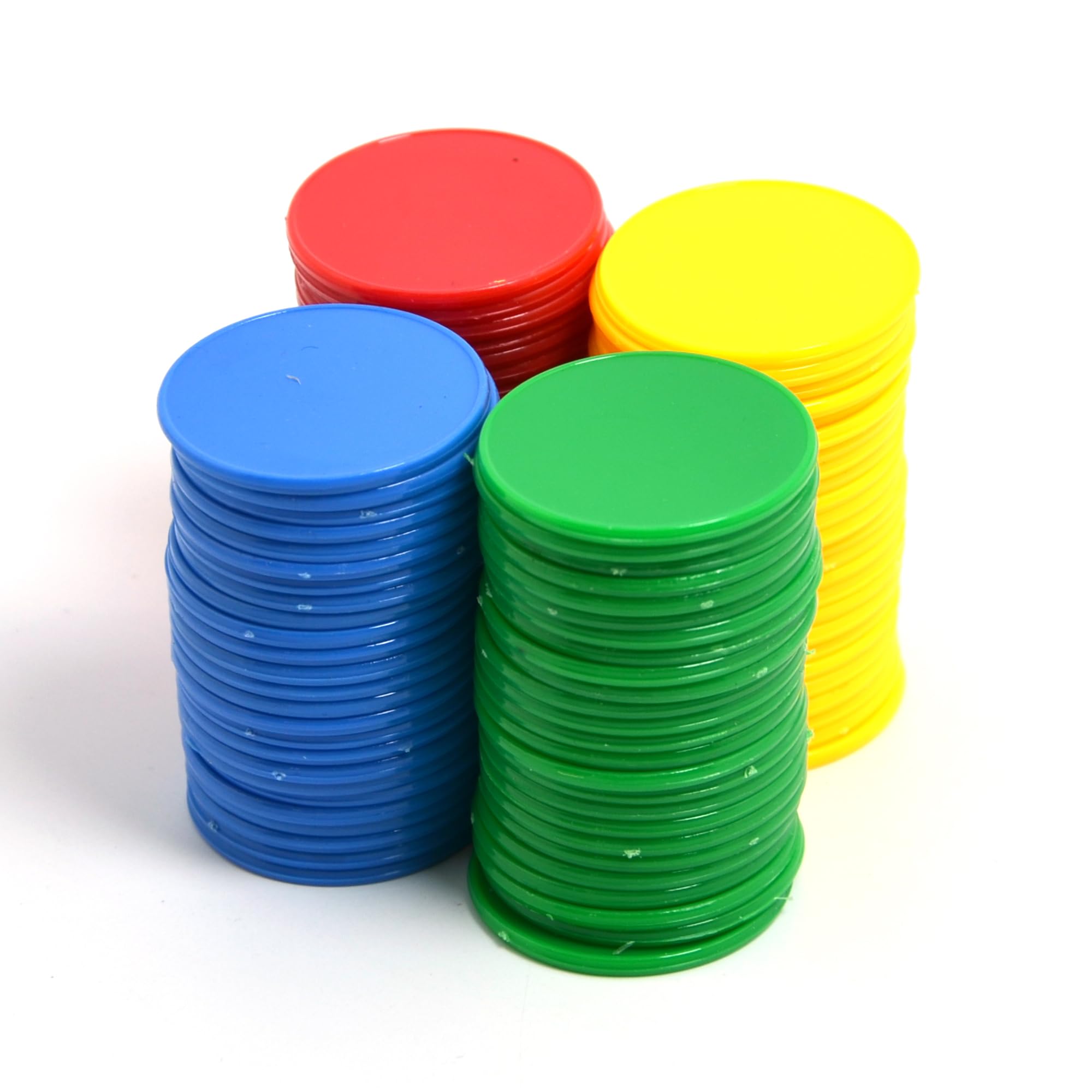 Smartdealspro 32mm Opaque Plastic Learning Counters Mini Poker Chips Games Tokens with Storage Box (Flat, 100pcs, 4Color-Red,Yellow,Blue,Green)