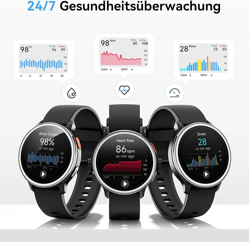 Smartwatch Herren Damen Rund, 1.27" Smart Watch mit Telefonfunktion/Whatsapp,Uhren Damen mit Pulsuhr Schlafmonitor Schrittzähler Uhr,120+ Sportmodi 3ATM Wasserdicht,Fitnessuhr für Samsung iOS Android