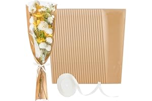 Mauproy 50 Pack Flower Bags for Bouquets, Flower Wrapping Paper Kraft Floral Wrap Sleeves with Ribbons for Florist Supplies Wedding Christmas (24.8 x 8.7 Inches)