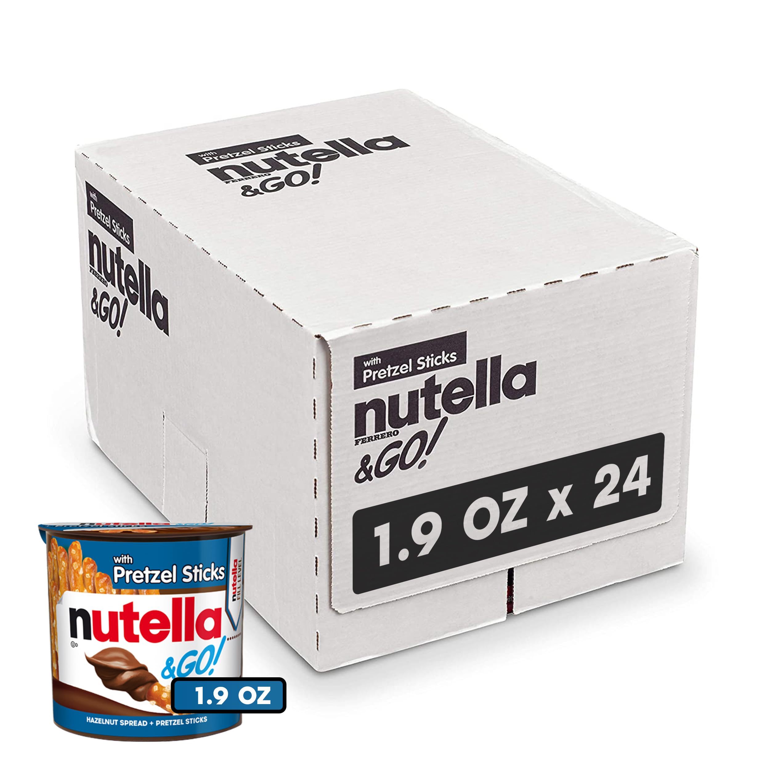Nutella & GO! Bulk 24 Pack, Hazelnut and Cocoa Spread with Pretzel Sticks, Stocking Stuffers, Snack Cups, 1.9 oz Each​