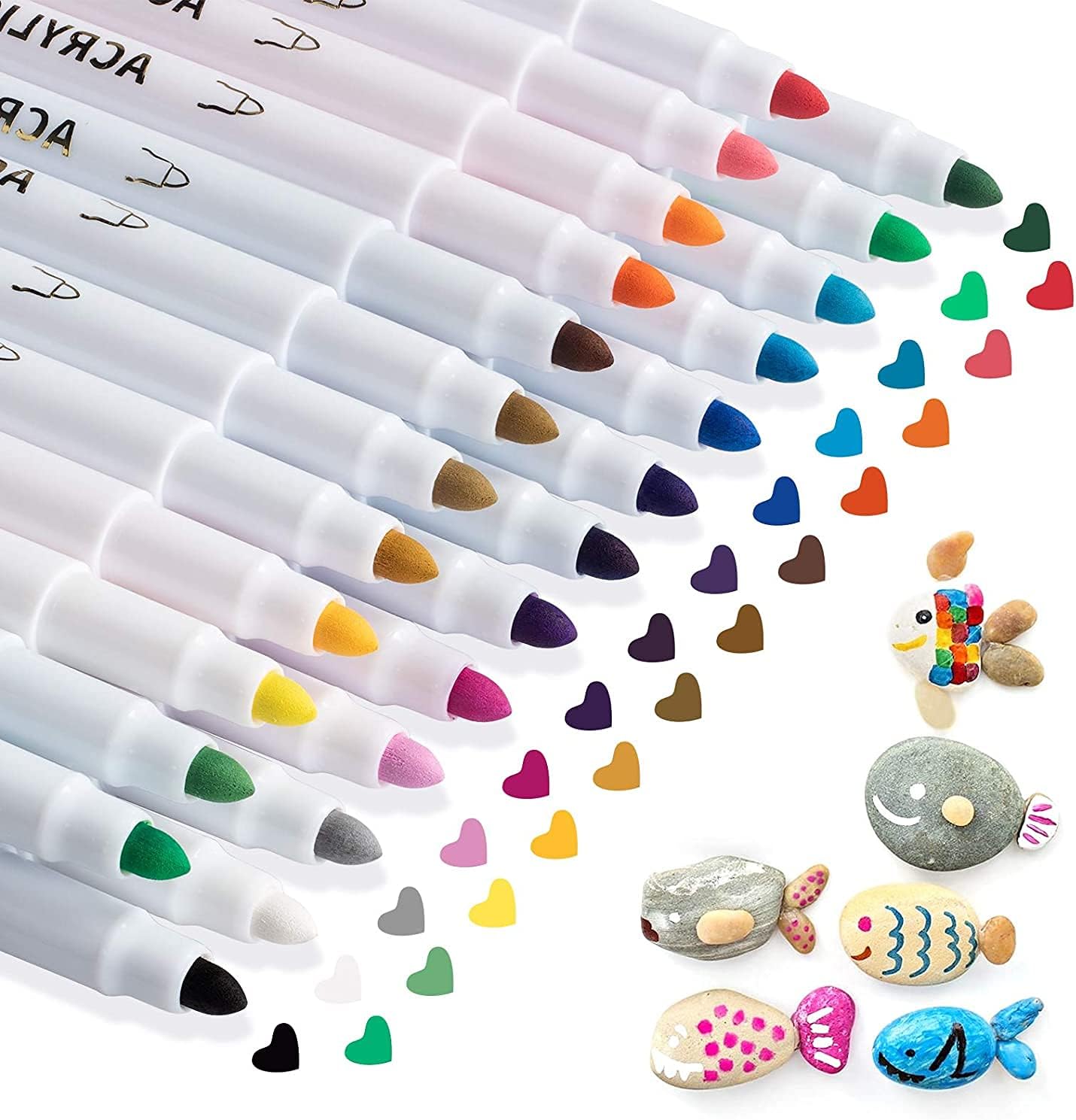 25 Colors Acrylic Paint Pens, Art Marker Kit for Flat River Rock Painting, Unfinished Wood Slices, Glass, Ceramic, Shrink Plastic Sheet, Stone, Mug, Easter Egg. DIY Craft Supplies Set for Adult & kid: Office Products