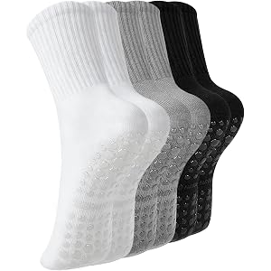 YANLIFY Pilates Socks with Grips for Women, 3 Pairs Non Slip Grip Socks for Yoga, Barre, Dance, Home, Hospital, Workout