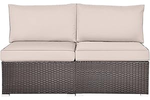 HAPPYGRILL 2PCS Patio Armless Sofa Set Outdoor Rattan Wicker Sectional Sofa Chairs with Cushions for Garden Balcony Patio Poolside
