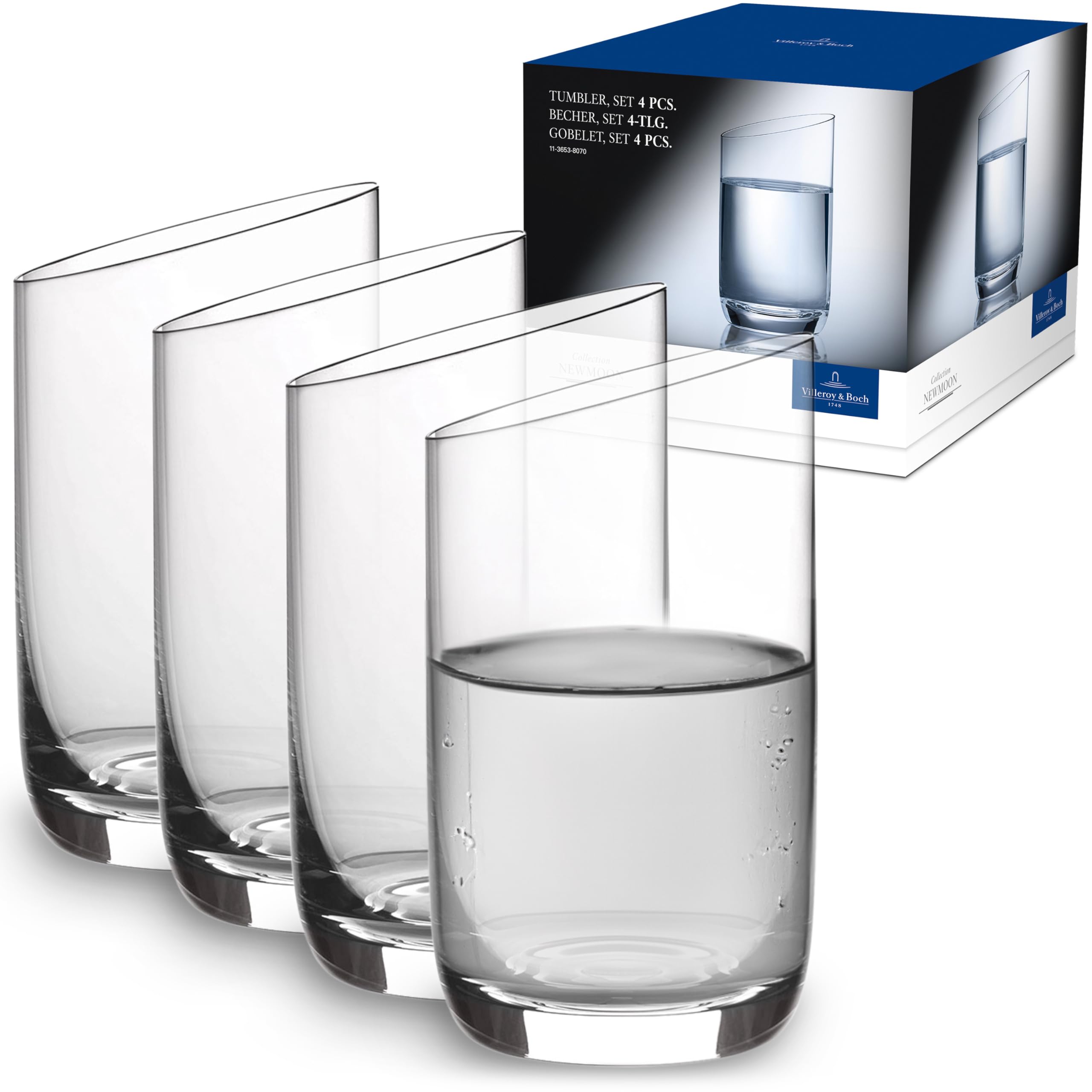 Villeroy & Boch - NewMoon Tumbler Set, 4 Pieces, Elegant, Modern Sloping Glass for Day-to-Day use, Crystal Glass, Transparent, Dishwasher Safe