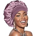 Adubor Silk Bonnet for Sleeping Women Men - Larger Double Layer Satin Bonnet - Non-Slip Silk Turban - Hair Bonnets for Sleeping - Sleep Cap for Curly Hair (Purple 1PC)