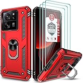 Redmi K60 Ultra Case, Xiaomi 13T Pro Case, Xiaomi 13T Case, with [3X Tempered Glass Screen Protector], Built-in Ring Kickstand Shockproof Defender Armor Dual Layer Hybrid TPU Plastic Case - Red