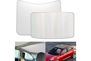 ROCCS [2024 Upgrade] Sunshade Roof for Tesla Model 3 2024 Colorful Ice Crystal Glass Roof Sunshade Sunroof No-Sag Design Retractable Sunshade Heat Insulation Roof Window Sun Protection Snap Foldable (White)