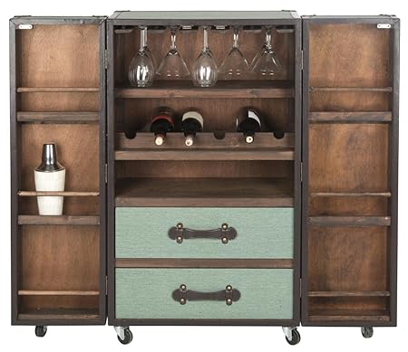 Generic Artikle Leather Brown Leather Effect Bar Trunk Drinks Cabinet