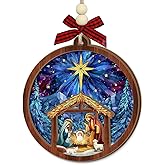 Nativity Christmas Ornament 2025 – Holy Family Silent Night Wooden Christmas Decoration, Blue Nativity Ornament, Family Tradition Keepsake – Christian Catholic Gift Exchange Ideas