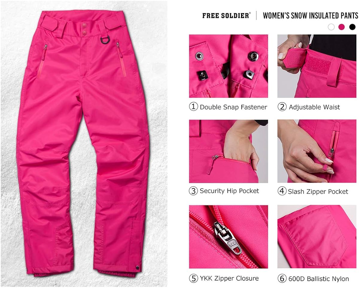 FREE SOLDIER Women's Outdoor Snow Ski Insulated Pants Windproof Waterproof Breathable Pants for Snowboarding : Clothing
