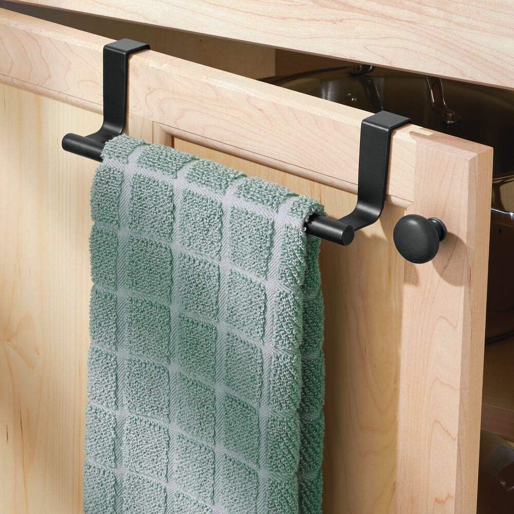 mDesign Kitchen Towel Holder for Kitchen Cabinets - Length: 23 cm - Tea Towel Holder - Kitchen Towel Rail - Matte Black - Image 3