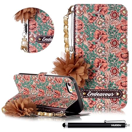 HUDDU Hülle iPhone SE Brown Schutzhülle Kompatibel mit Apple iPhone 5S/5 Handyhülle Slim Flip Leder Tasche Wallet Case Cover 