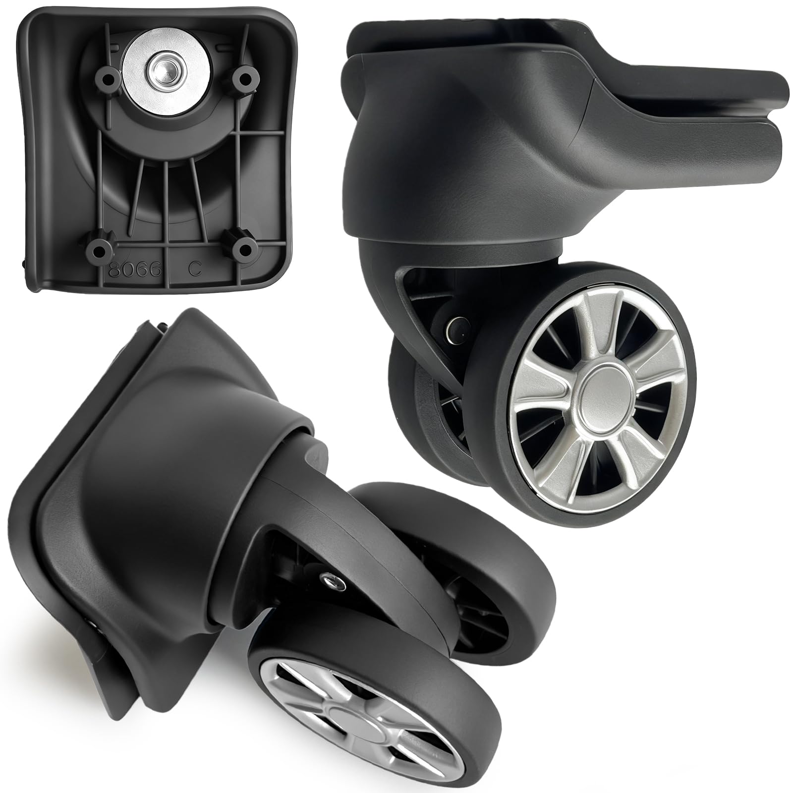 Photo 1 of NUOZE Duel Spinner Luggage Wheels Replacement for Suitcase, Wheels Parts Roller Suitcase Tourister Travel Trunk Caster Luggage Replacement Kit (Sliver- 2pcs)