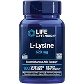 Life Extension L-Lysine, 620 mg, Amino Acid, 100 Capsules | Essential Amino Acid for Healthy Nitrogen Balance, Calcium Metabolism &amp; Stress Response, Gluten-Free, Non-GMO &amp; Vegetarian