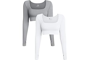 OQQ Women's 2 Piece Crop Top Ribbed Seamless Workout Exercise Long Sleeve Crop Tops