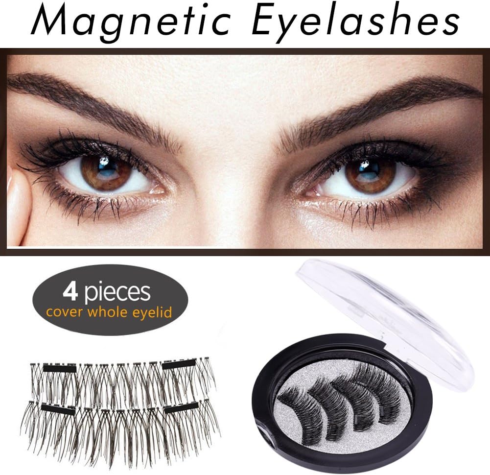 False Magnetic Eyelashes, 3D Reusable Fake Eyelashes for Natural Look, 0.2mm Ultra Thin Magnetic Eyelashes Set, Perfect for Deep Eyes& Round Eyes, 1pair 4 pcs