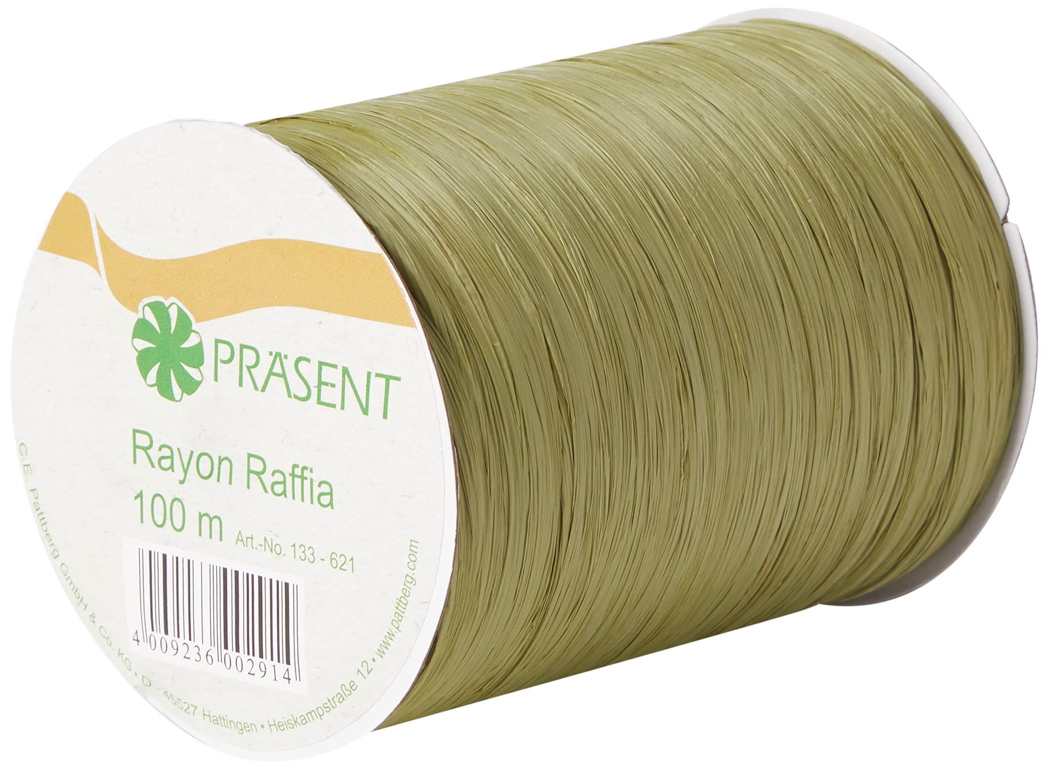 PRÄSENT - Rayon Raffia Biodegradable Ribbon Olive 100 meter spool