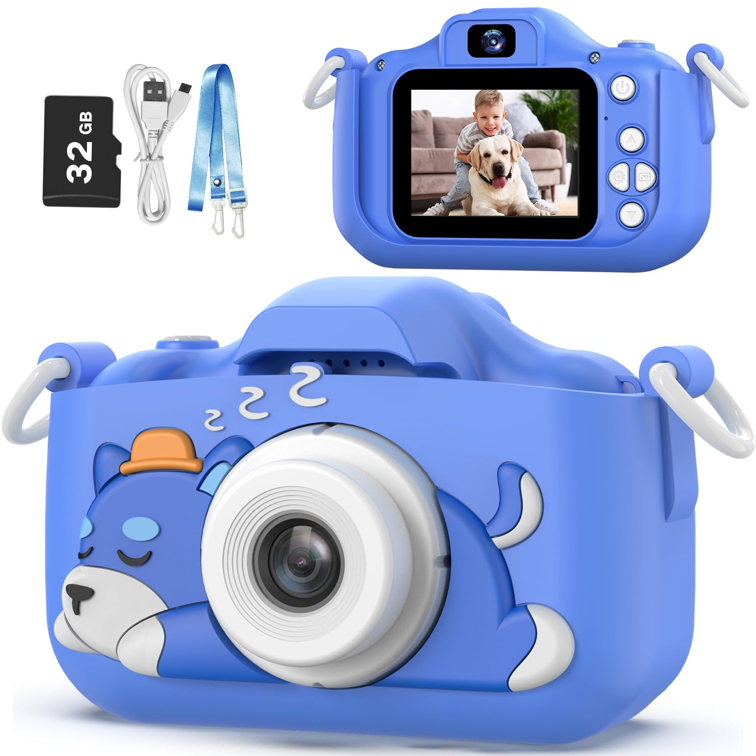 Goopow Kids Selfie Camera Toys for Girls Age 3-9, Digital Video Camera Toy with Protective Cover,Christmas Birthday Festival Gifts for 3-9 Year Old Girls Boys- 32GB SD Card Included