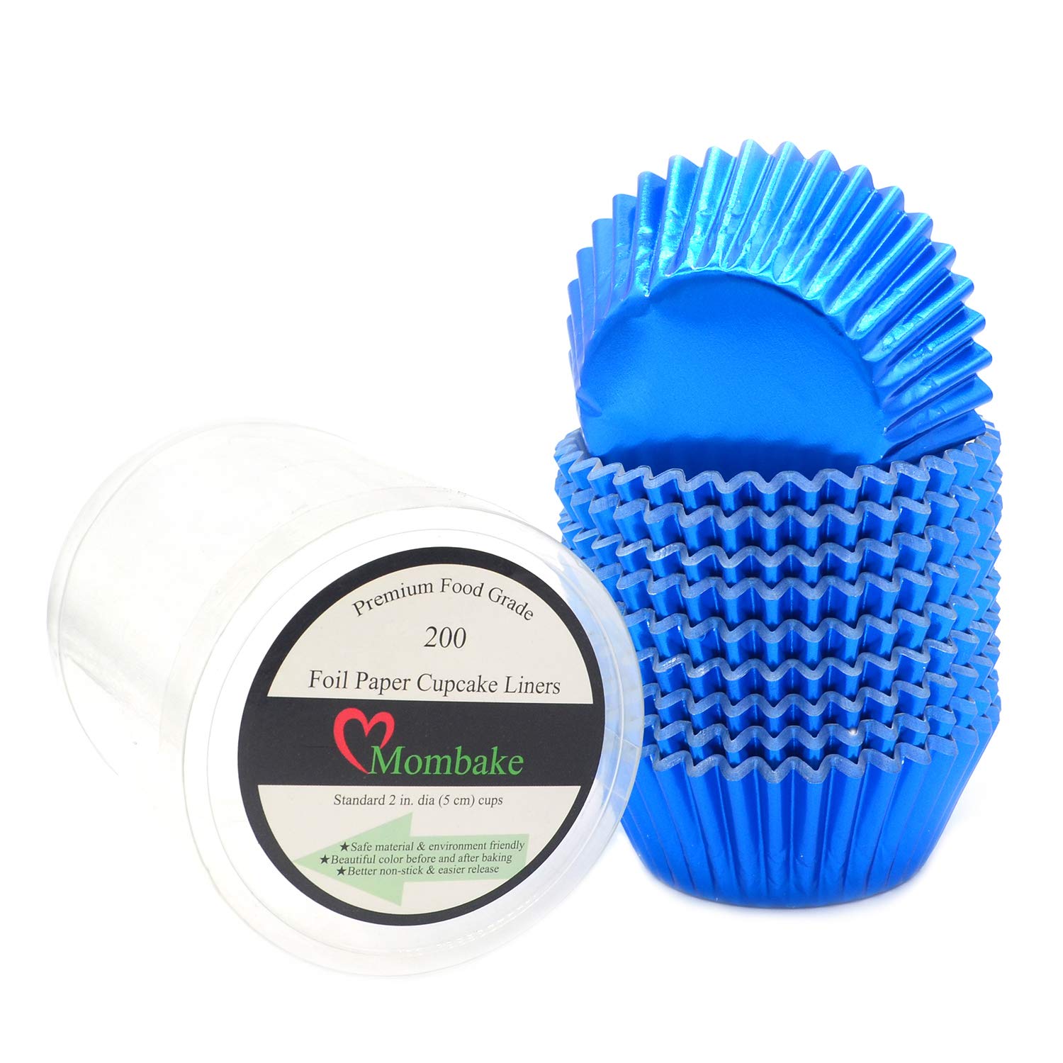 Mombake Standard Blue Foil Cupcake Cases Muffin Baking Cups for Party and More, 200-Count