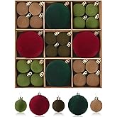 Uspring 44 Pcs Velvet Christmas Ornaments Set - 1.57 & 3.15 Inch Flocked Ornaments Shatterproof Christmas Balls for Xmas Tree Holiday Wedding Party with Pre-Tied Hanging Strings, Red, Green