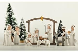 Nativity Scene Set, 12-Piece Holy Family Figurine - Hand Painted Mini Decorative Religious Christmas Figurines, Nativity Sets