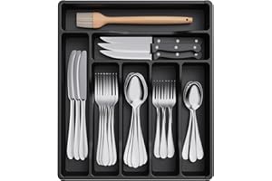 Lifewit Silverware Drawer Organizer Tray, Plastic Cutlery Storage for Kitchen Drawer, Flatware and Utensil Holder Divider for