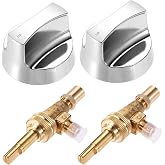 SURIEEN Propane Gas Control Valve 0.047" Orfice &amp; ChromedSteel Control Knob | Chromed Steel Control Knob Stem Length 1.4", Natural Brass Gas Grill Valve Replacement, 2pcs