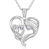Zifeel Mothers Day Gifts for Mom Wife Her Grandma, S925 Sterling Silver Birthstone Necklaces Jewelry for Women, Mother's Day Love Heart Pendant Necklace for Anniversary Birthday Christmas Day