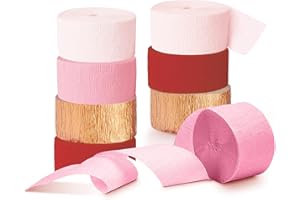 NICROHOME EUR Valentine's Day Decorations, 8 Rolls Pink Red Crepe Paper Streamers for Galentine's Day, Baby Bridal Shower, Birthday Party, Wedding Decorations, 82 Ft Long