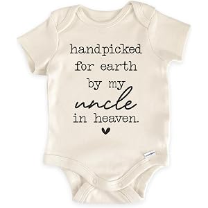 Handpicked For Earth By My Uncle In Heaven Bodysuit (0-3 Months, Natural) | Niece Nephew Baby Outfit, Guardian Angel Reveal,