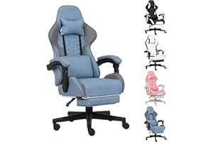Opiesit Gaming Chair, Computer Office Chair with Footrest, Linkage Armrests and Lumbar Support, High Back Ergonomic Gamer Chairs for Adults, Blue Fabric